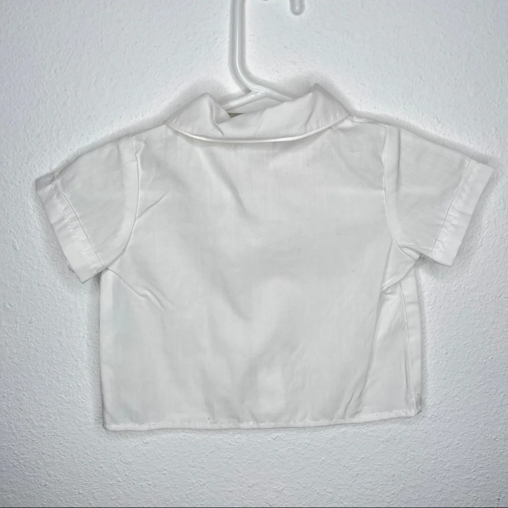 White Peter Pan collar button down baby boys girls shirt for under Jon Jons - Picture 2 of 2